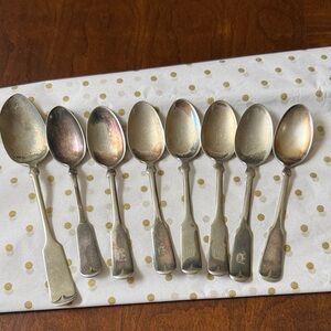 8 antique silver plate tea serving spoons 1847 Rogers Bros Fiddle pattern